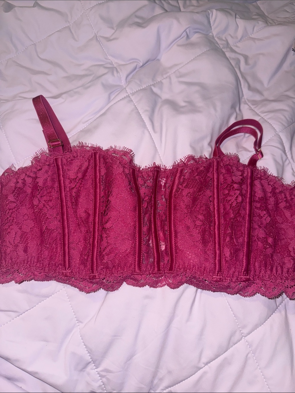 NWT Victoria’s Secret Pink Rose Lace Bandeau Bra Large
